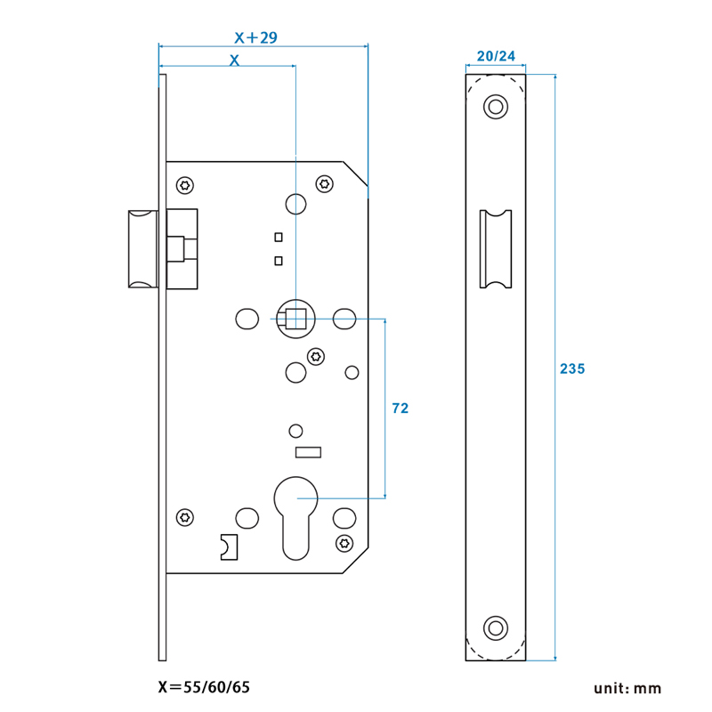 Passagem Mortise Lock 72ZL