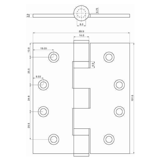 Euro padrão CE 4' × 3,5' × 3 mm dobradiça de porta SS para portas corta-fogo