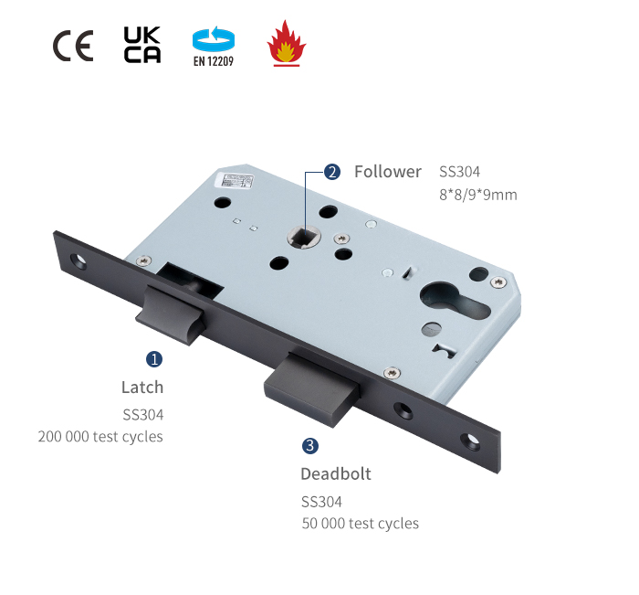 Fechadura de embutir preta fosca 6072Z detalhes