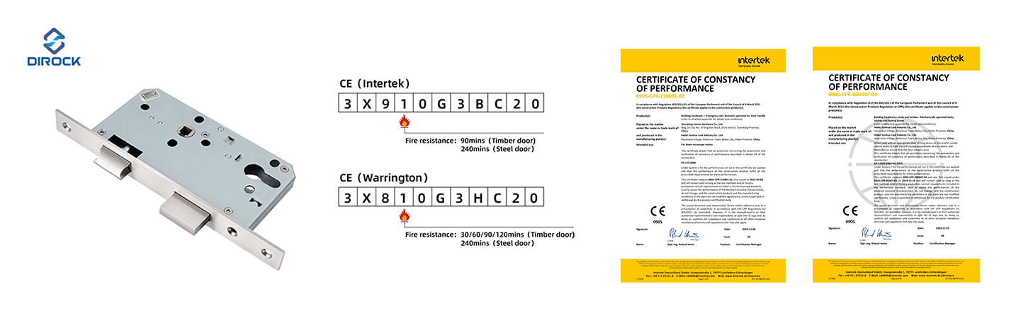 Fechadura de embutir com classifica&ccedil;&atilde;o de fogo DIROCK CE