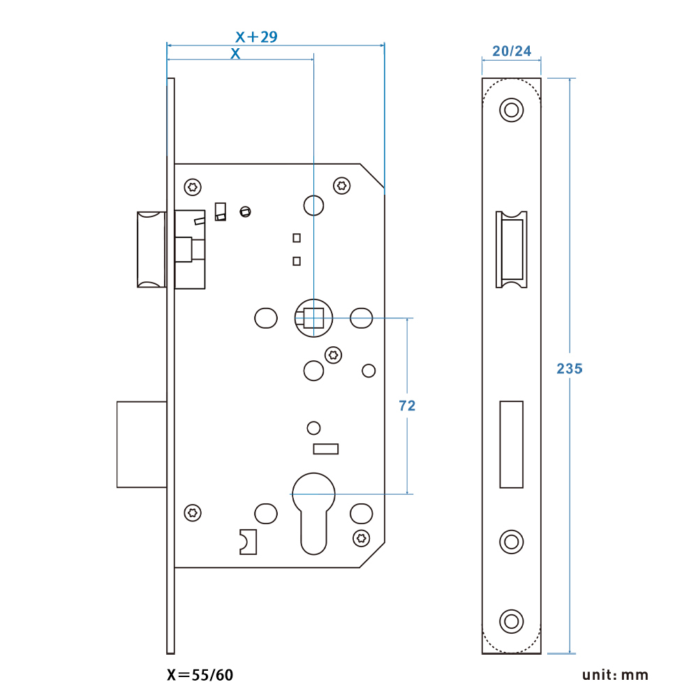 Mortise Lock - trava reversa dentro
